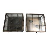Pair Square Metal & Glass Flush Mount Lights