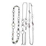 4 Long Mixed Metal & Faux Pearl Fashion Necklaces