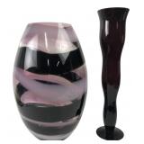 Two Unmarked Art Glass Vases 18" & 19.5" H