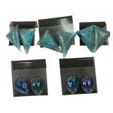 5 Pairs Turquoise Style & Iridescent Leaf Earrings