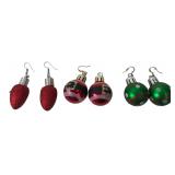 Three Pairs of Christmas Ornament Earrings