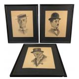 3 Bates Pencil Portraits Chaplin Fields Churchill
