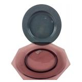 Amethyst Glass & Blue Enamelware Plates