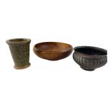Mixed Lot Wood Copper & Studio Pottery Vessels