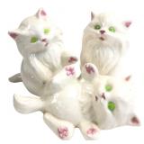 Set of 3 White Ceramic Cat Figurines