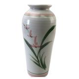 Hand-Painted Floral Stoneware Vase 11.5" H