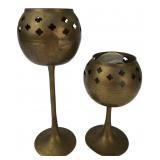 Pair of India Brass Pierced Candle Holders