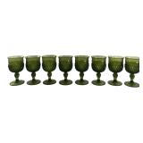 Set of 8 Green Glass Diamond Pattern Goblets