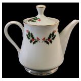 VTG Kashima Christmas Holly Fine Porcelain Teapot