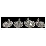 Four Clear Cut Glass Handled Nappy Bowls 5-6"