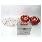 Mixed Lot: Rose Plate, Ornaments, Recipe Tin