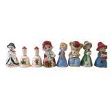 Jasco Taiwan Ceramic Figure Bell Lot of 8