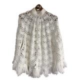 White Crocheted Button-Front Poncho