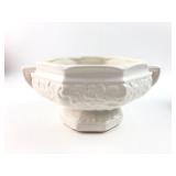 Embossed White Ceramic Handled Bowl