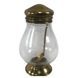 Vintage Glass & Brass Condiment Jar with Spoon