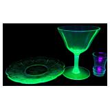 Vintage 3pc Uranium Depression Glass Lot