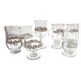 Set of 7 Holiday Holly Ribbon Glasses