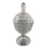 Clear Pressed Glass Grape Motif Lidded Candy Dish