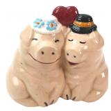 Poppy Signed Ceramic Pig Couple Figurine 5.25"H