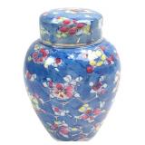 Blue Floral Porcelain Lidded Ginger Jar