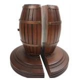 Rustic Wooden Half-Barrel Bookends