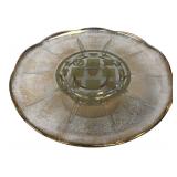 Vintage Gold Decorated Glass Footed Cake Stand