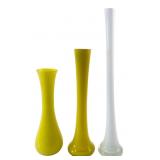 Set of 3 Tall Slender Art Glass Vases