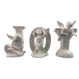 White Ceramic JOY Cherub Candle Holders