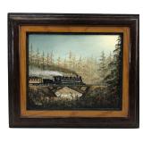 Bruso Signed Train Painting on Board