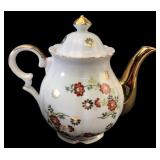 Floral Porcelain Teapot with Gold Gilt Trim