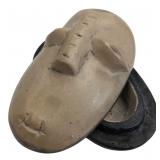 African Carved Soapstone Mask Trinket Box
