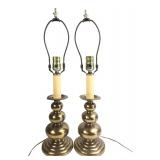 Pair of Brass Stacked Ball Table Lamps, 22"H