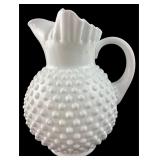 White Milk Glass Hobnail Ruffled Pitcher