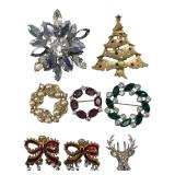 VTG B. David & Ora Holiday Brooch & Earring Lot