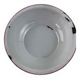 White Enamelware Bowl with Red Rim 12"