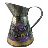 Hand-Painted Galvanized Metal Floral Pitcher