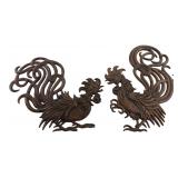 Vermay Pair Faux Wood Rooster Wall Plaques
