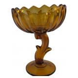 Amber Pressed Glass Pedestal Compote