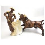 Brown Glazed Ceramic Bull Figurine