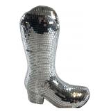 Mirrored Disco Ball Cowboy Boot Decor 11" H