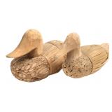 Folk Art Woven Fiber & Wood Duck Decoys