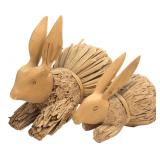 Pair of Rustic Wood & Natural Fiber Rabbits