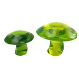 Pair of Green Art Glass Mushrooms