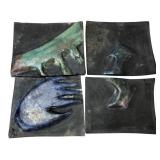 Set of 4 Signed Studio Pottery Relief Art Tiles