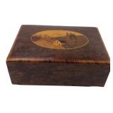 Swiss Burl Wood Marquetry Landscape Trinket Box
