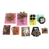 Vintage Costume Jewelry Brooches Lot of 9