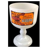VTG Milk Glass Scorpio Zodiac Pedestal Goblet 8" H
