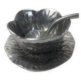 Cast Metal Cabbage Leaf Bowl, Plate & Spoon