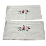 Pair of Hand-Embroidered Pillowcases 29x19