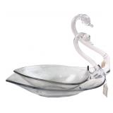 Pair of Clear Art Glass Swan Bowls